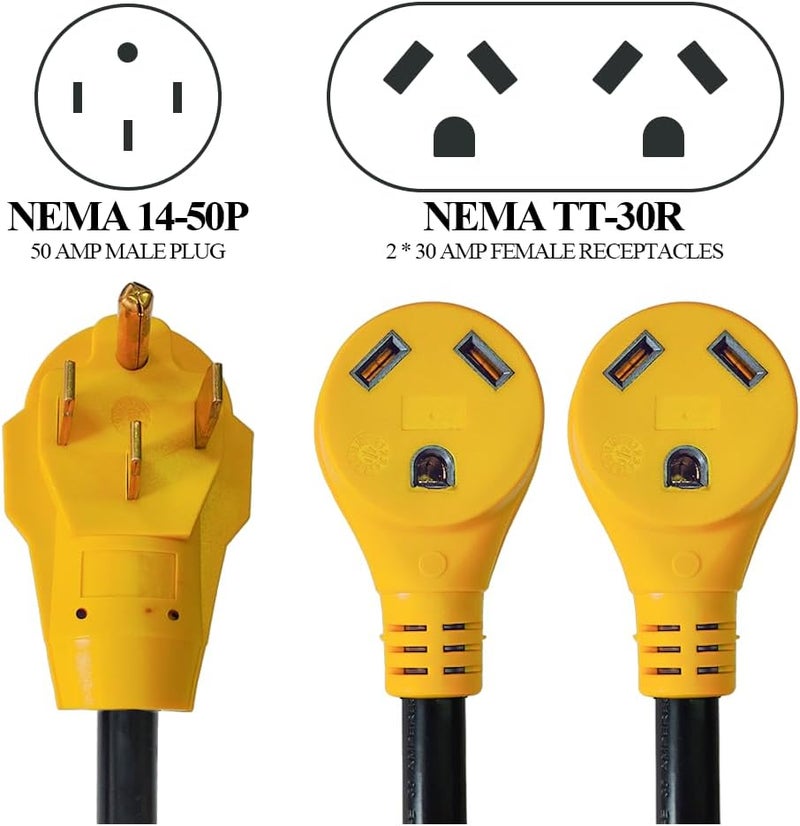 CAMPELIFY RV Power Adapter Cord-50A Male to (2) 30A Female 2.5 Feet with Handle (CR50302) - Image 2
